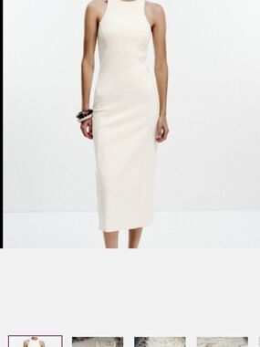 Zara NWT  S Size Sleek Cream Midi Bodycon Dress